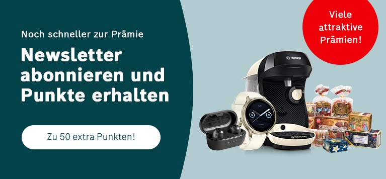 Newsletter Aktion Banner - Zum Newsletter anmelden und 50 extra Punkte sichern